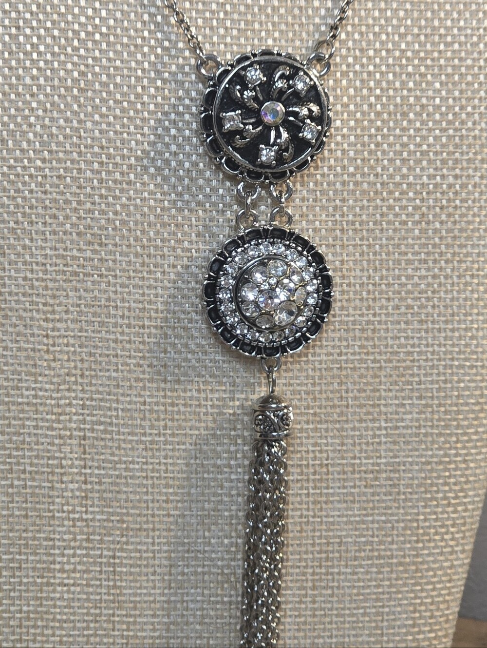 Ginger Snaps Double Interchangeable Pendant Silver Tassel Necklace